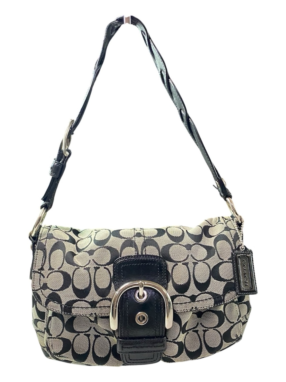 Vintage Y2K Coach Soho Shoulder Bag Signature Jacquard Black Beige F11862
